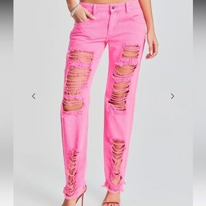 NWOT Retrofete Distressed Pink Jeans
